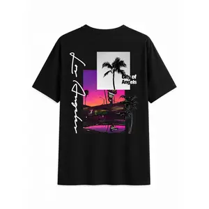 Premium Cotton Unisex Black White Palm Tree Letter Print T-Shirt, Summer Casual Regular Fit Streetwear Short Sleeve Tee deo merch good graphic riddler funny men
