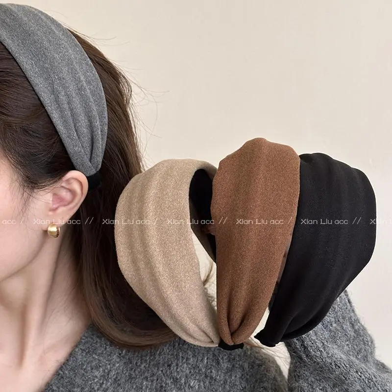 Herringbone Fleece Wide Headband 3 Pack Neutral Tone Soft Fabric Hair Hoop Women Autumn Winter Cover Gray Hair Daily Hair Set