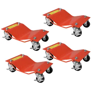 4-Pack Heavy-Duty Wheel Dollies, 1500-lb Capacity Each, 360° Swivel Casters, Locking Brakes, Available in Orange, Red, or Blue