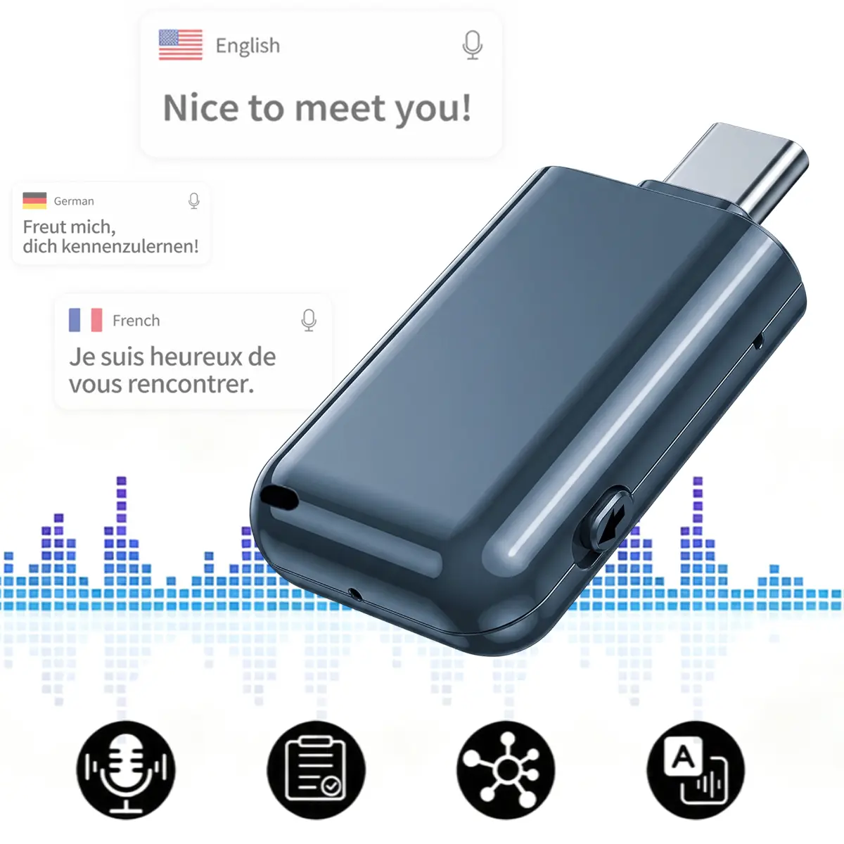 A 2-in-1 USB Smart Voice Recording Device Featuring HD Audio and Cloud Sync, Support Over 200 Languages for Translation, Making It An Ideal Voice Recorder for Meeting Minutes.