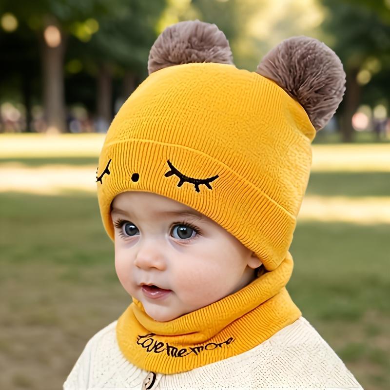 NewNewChildren'S Comfortable Knitted Pom-Pom Hats - Hand Washable Stretch Fabric, Featuring Letter Design, Warm Ear Cover Hat.