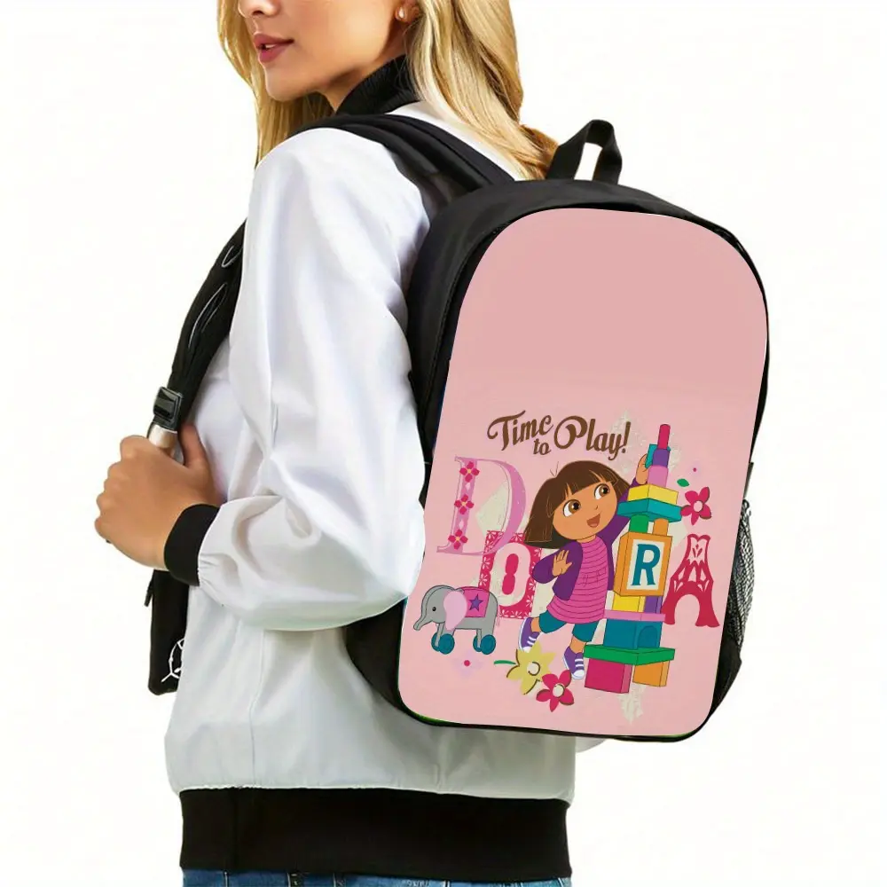 Dora the Explorer Cute Colorfast Alphabet Blocks 3-Piece Polyester Backpack Set - 17-in Lightweight Oxford Backpack, Insulated Lunch Box, Stationery Storage Bags, Ideal for Elementary School, Birthdays, Holidays