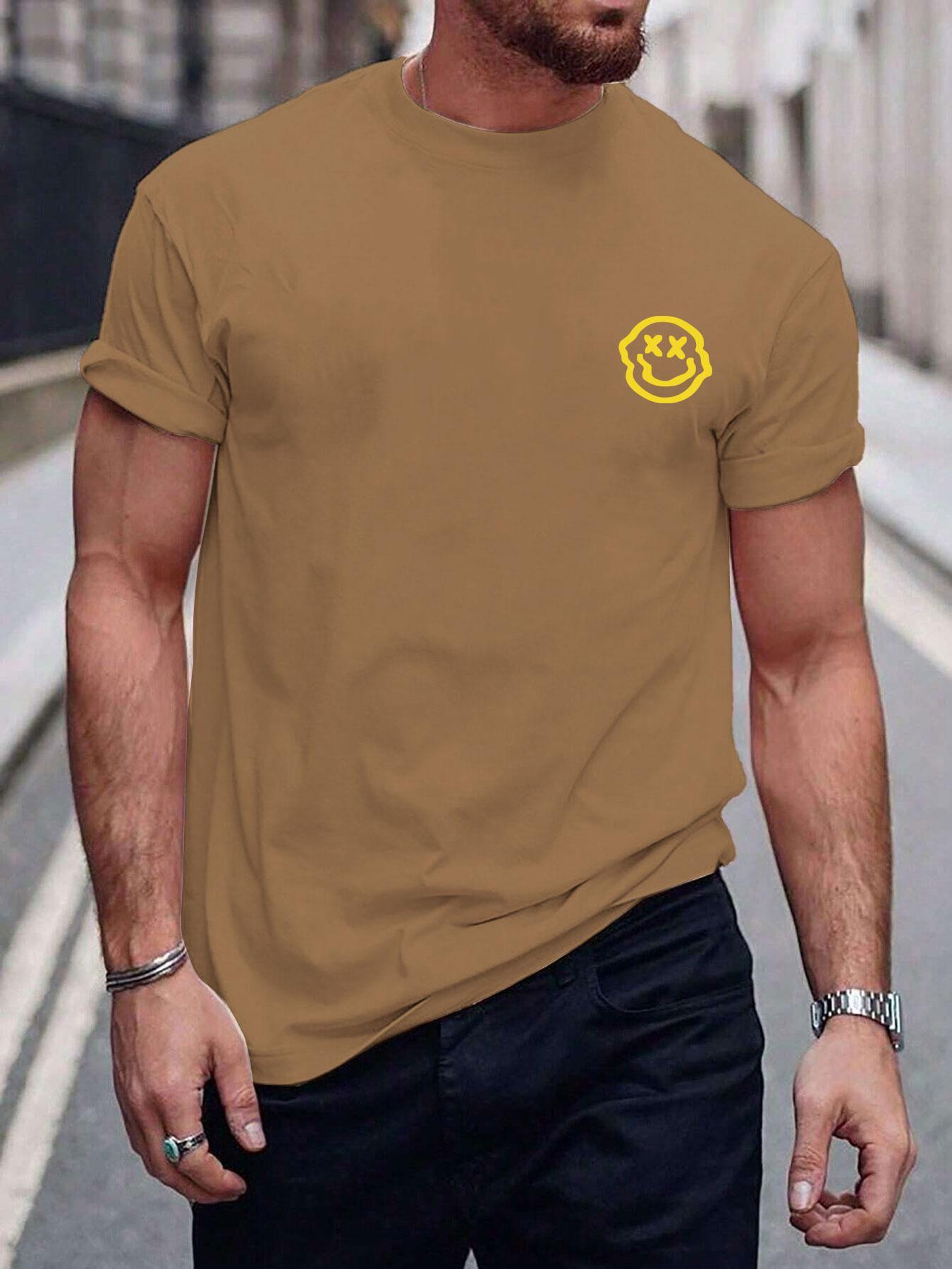 Men's Cartoon Letter Graphic Print Round Neck Knitted Sleep Tee, Regular Fit Casual Short Sleeve Pajama T-shirt, Men's Summer Sleepwear, National Day Offers