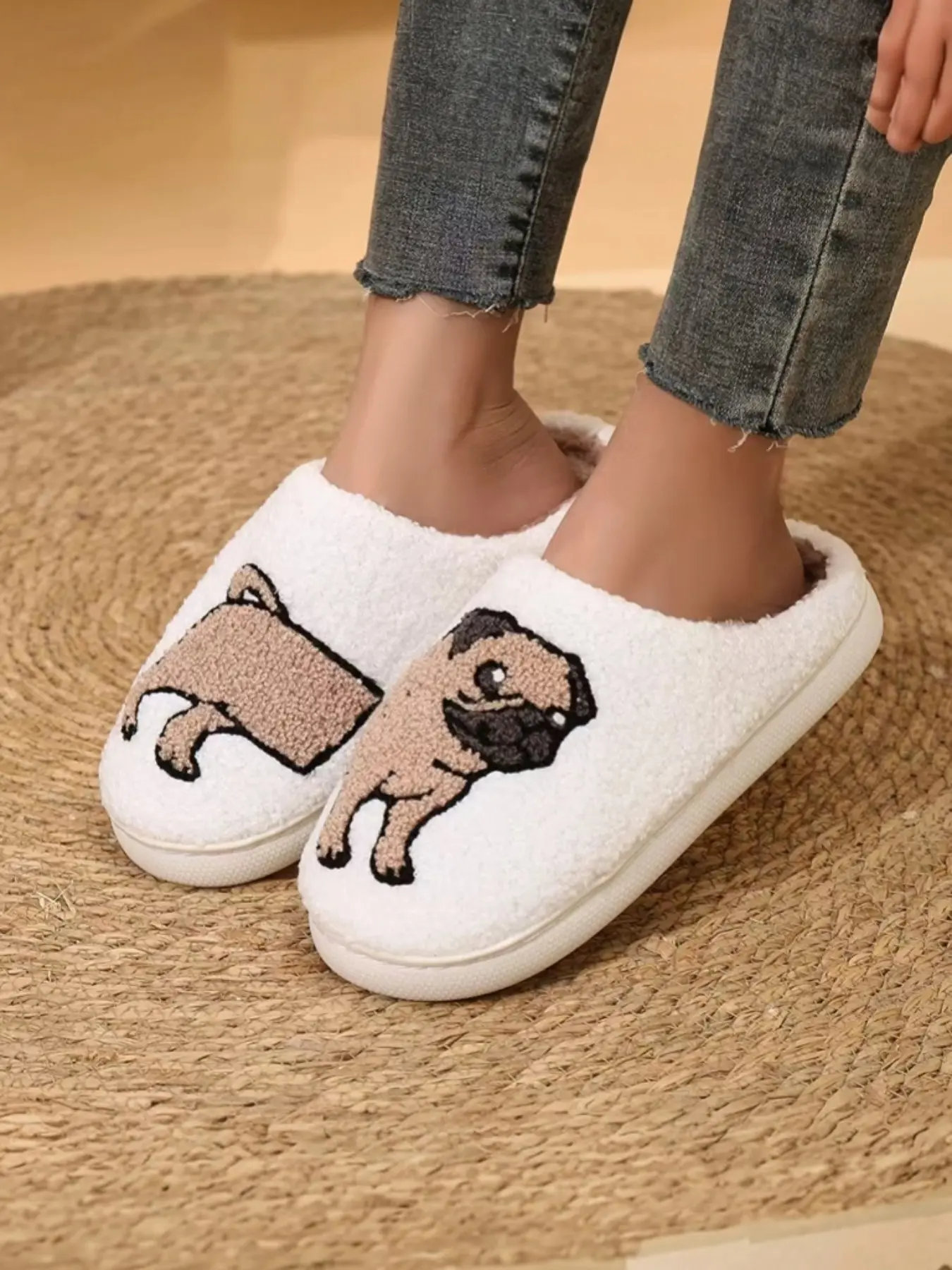 Women's Cute Cartoon Dachshund Design Plush Slippers, Casual Soft Comfortable Home Slippers, Warm Slippers for Indoor & Outdoor Use for Fall & Winter