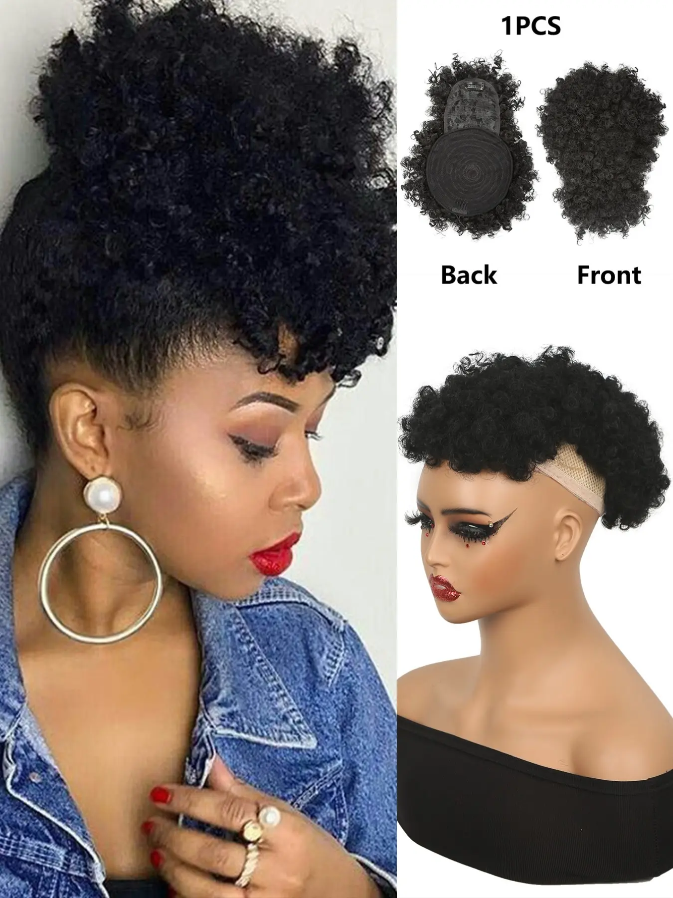 Afro Ponytail Extension Hair Topper for Women, Premium Black Color Short Synthetic Afro Puff Ponytail for Natural Hair,Clip On Kinky Drawstring Curly Ponytail Bun For Woven Used Daily Party Cosplay Halloween And Christmas, Synthetic Hair Pieces