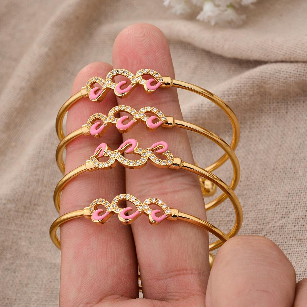 4pcs Baby Bangles Heart  Dubai Gold Color Bangles Kids Bracelet Luxury Bracelet Dubai Bangles Child Jewelry Birthday Present