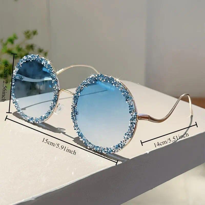 2-Pack Unisex Oversized Round Glasses with Vibrant Crystal Embellishments, Lightweight Metal Frames, Trendy Street Style Eyewear Ideal for Parties, Beach Vacations & Night Outs 2-Pack Unisex Oversized Round Glasses with Vibrant Crystal Embellishments, Lightweight Metal Frames, Trendy Street Style Eyewear Ideal for Parties, Beach Vacations & Night Outs