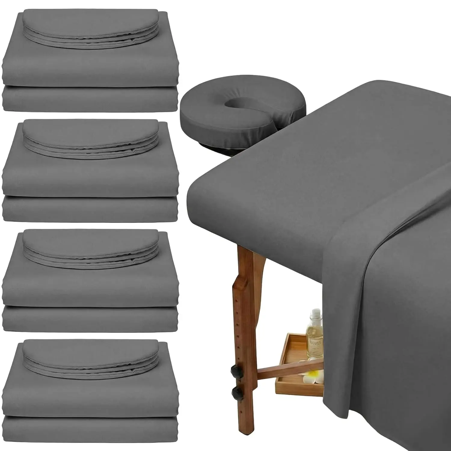 4 Pack 3-Piece Soft Microfiber Massage Table Sheet Set - Flat Sheet, Fitted Sheet & Face Rest Cover (Cool Grey)