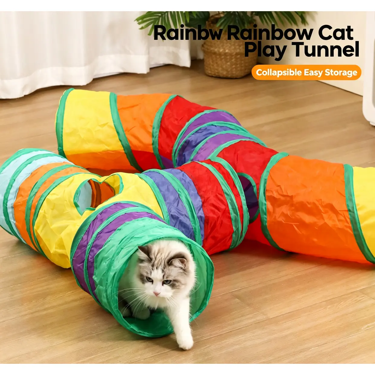 Nylon Collapsible Cat Tunnel Play Tube - Self-Entertainment Hideaway Tent, Interactive Wand Toy for Indoor Cats & Kittens, Stress Relief Training Pet Supply, Smart Home Gift
