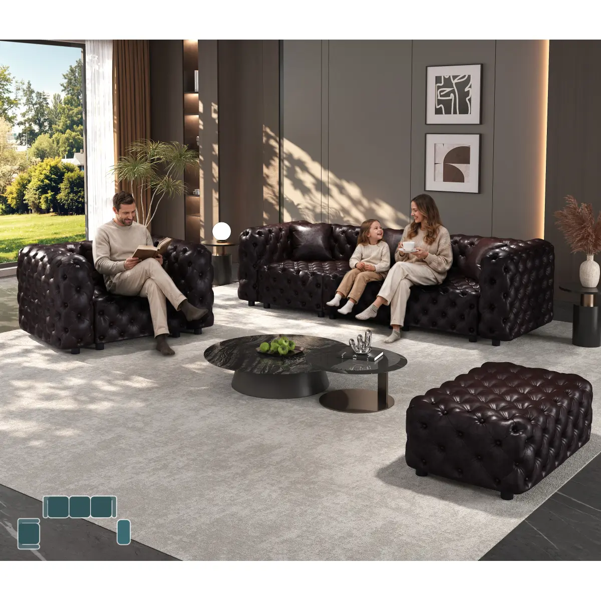 Aobtkel103.8" L Shaped Modern Sofa Set, Faux Leather Upholstered Modular 4-Seater Sectional Couch with Pure Handmade Button Tufted Design, 4 Pillows, Multi Combination for Living Room,Dark Brown sml chenille comfy cloud sleeper small space viral boneless