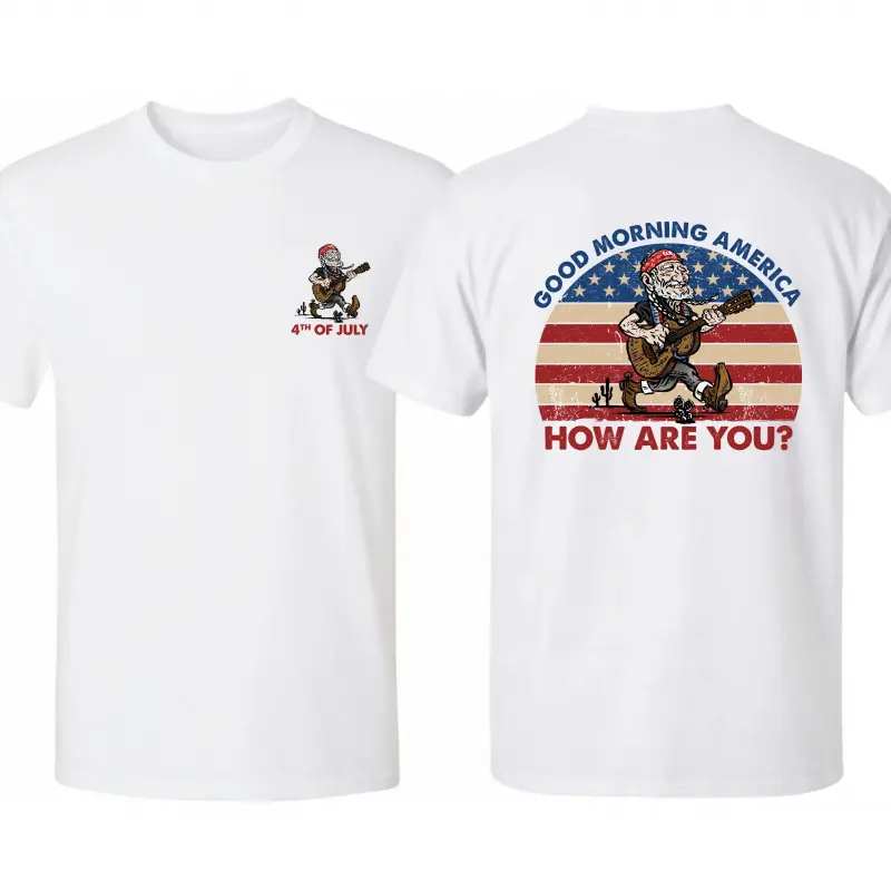 Women's Willie Nelson Inspired Casual Cotton T-Shirt - Good Morning America How Are You Graphic, City Of New Orleans Train Art, America 250 Years, Slimming Breathable Garment, Made In USA