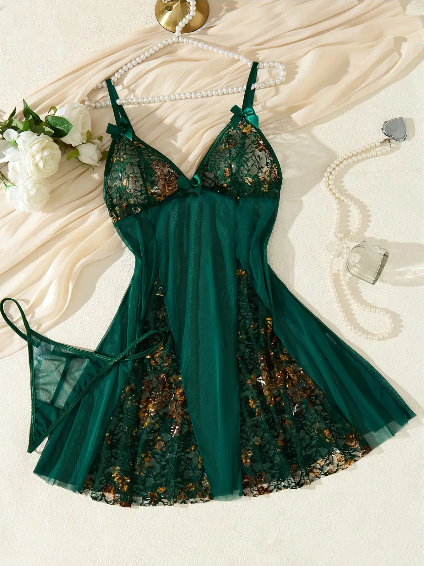 Sexy women's translucent nightdress, sexy embroidered floral bow nightdress girls night outfits house dress Nightwear Sheer Night Dress Spaghetti Strap Sleeveless Nightgown