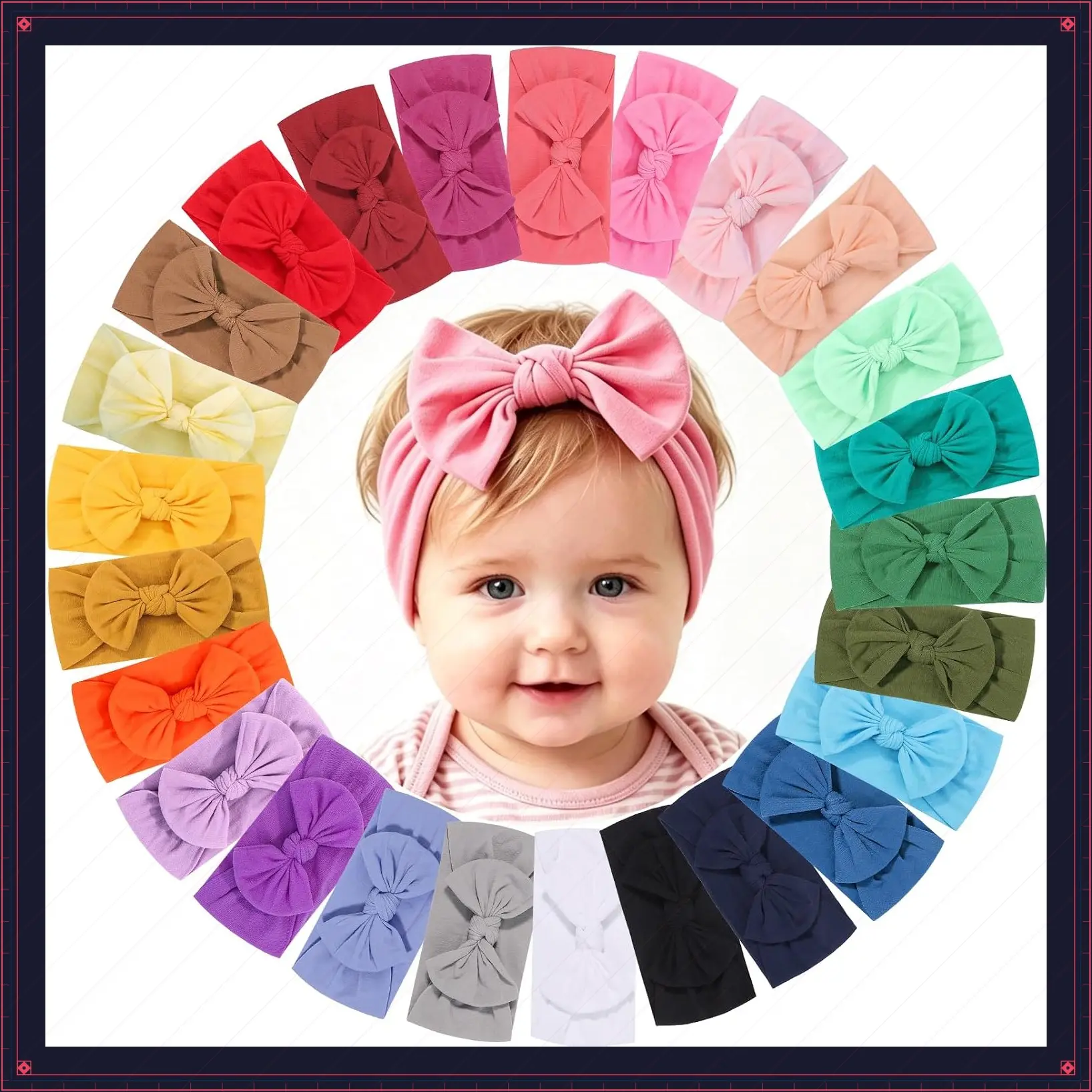 25PCS Soft Stretchy Nylon Baby Girl Headbands with Hair Bows for Newborn Infants Toddlers KidsGift