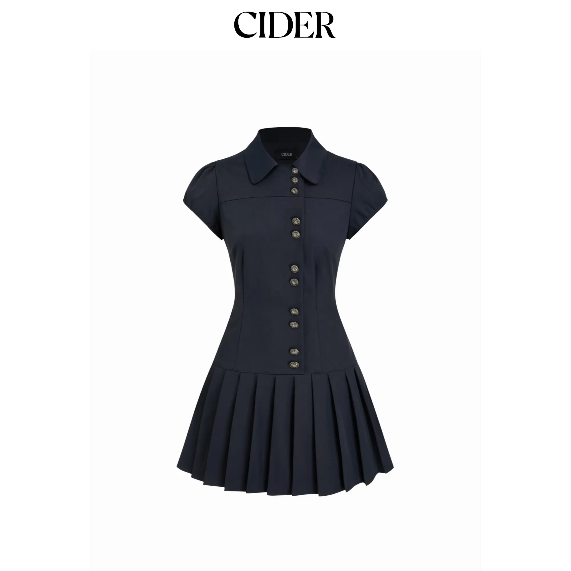 Cider Puff Sleeve Metal Detail Pleated Mini Dress SohoChic