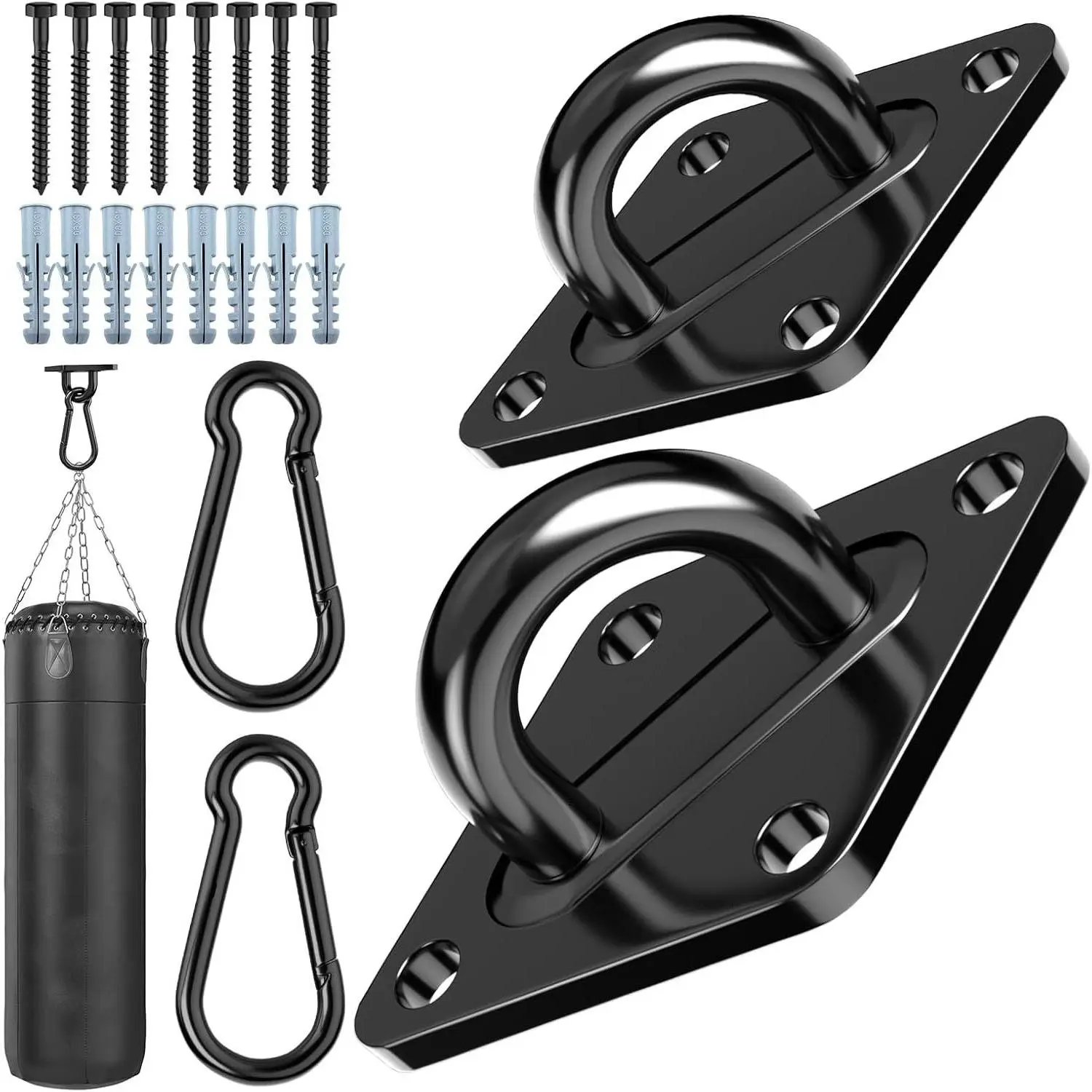 Heavy Duty Black Hammock Hooks with Screws Bolts, Over 1700 lb Rust-Resistant Swing Hook Hardware, M10 Hanging Kit for Porch Yoga Seat Trapeze Indoor OutdoorGift