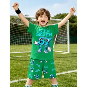 Football Clothes for Boys, Kids Summer Matching Sportswear Tracksuit, Game Pixel Cartoon Number 67  Character Print Short Sleeve Tee & Shorts for Young Boys