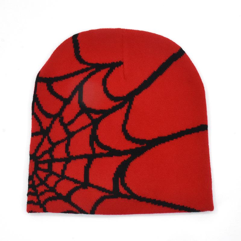 Dark Punk Streetwear Knit Beanie for Men Women, Spider Web Jacquard Design, Y2K Unisex Fall Winter Outdoor Cycling Hat, Warm Thermal Skull Cap for Urban Hip Hop Style