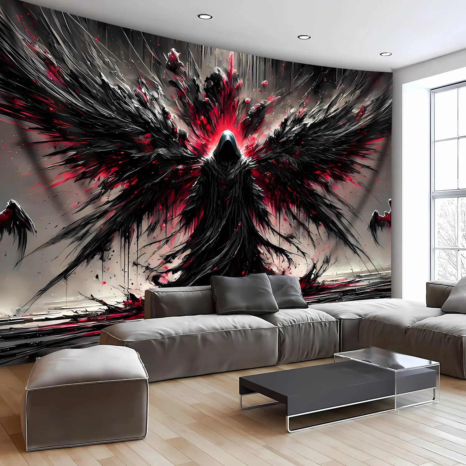 1-Piece Black Robe and Wings Landscape Wall Tapestry, High-Definition Polyester Digital Print Wall Decor, No-Installation Bedroom Decor, Room Art for Living Room Artwork Tapestries