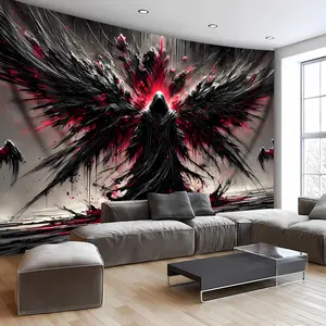 1-Piece Black Robe and Wings Landscape Wall Tapestry, High-Definition Polyester Digital Print Wall Decor, No-Installation Bedroom Decor, Room Art for Living Room Artwork Tapestries