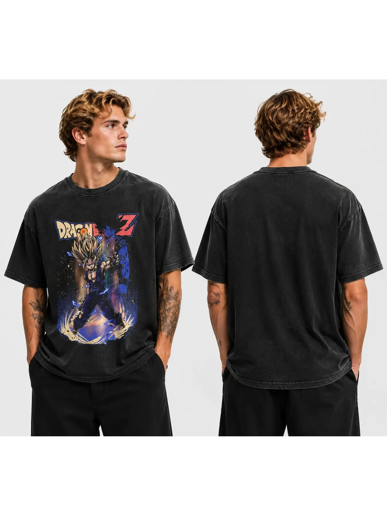 Dragon Ball Z Super Saiyan 2 Gohan Graphic T-Shirt Vintage Washed Black Oversized Tee, Perfect Gift Cool Shirts,Graphic Washed Oversized Tees for Men & Women,Summer Round Neck Short Sleeve ,Sports Shirt,Workout T-shirt