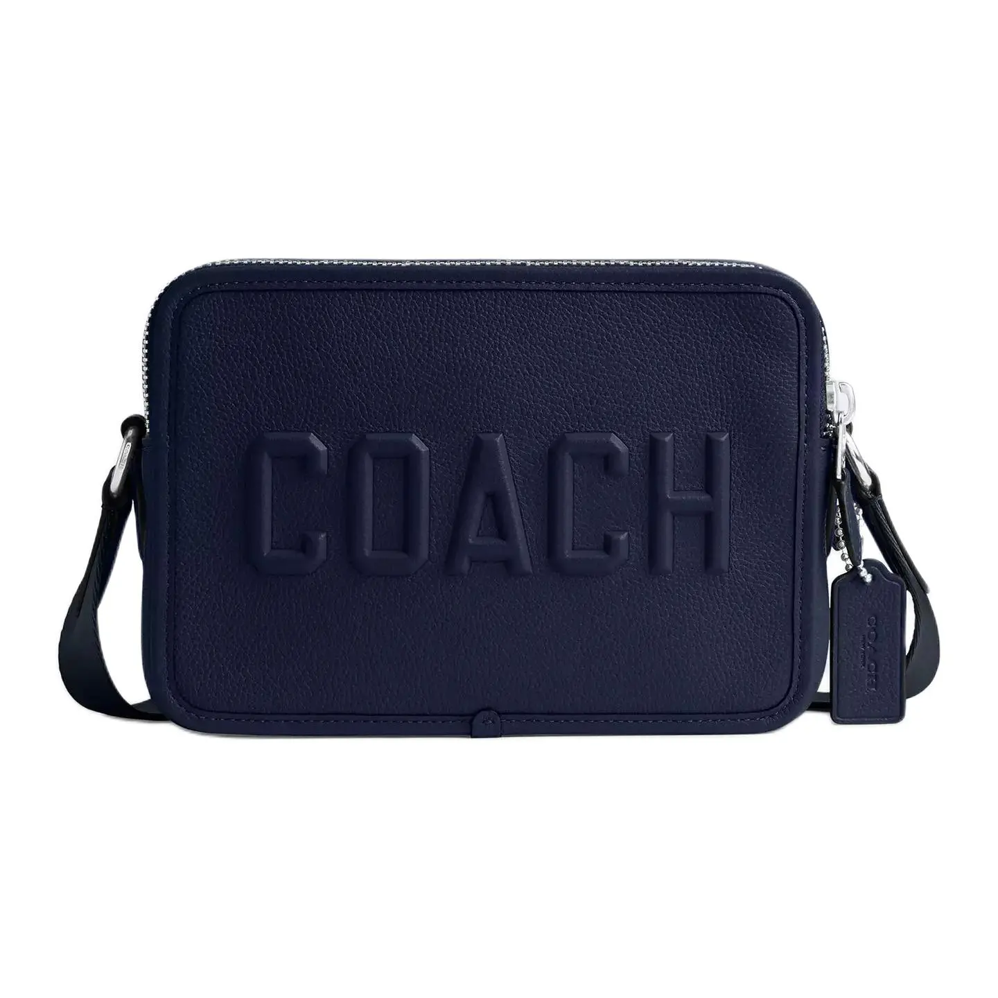 COACH Charter Crossbody Bag for Men – Medium Size, Logo-Zip Closure, Leather, Deep Blue