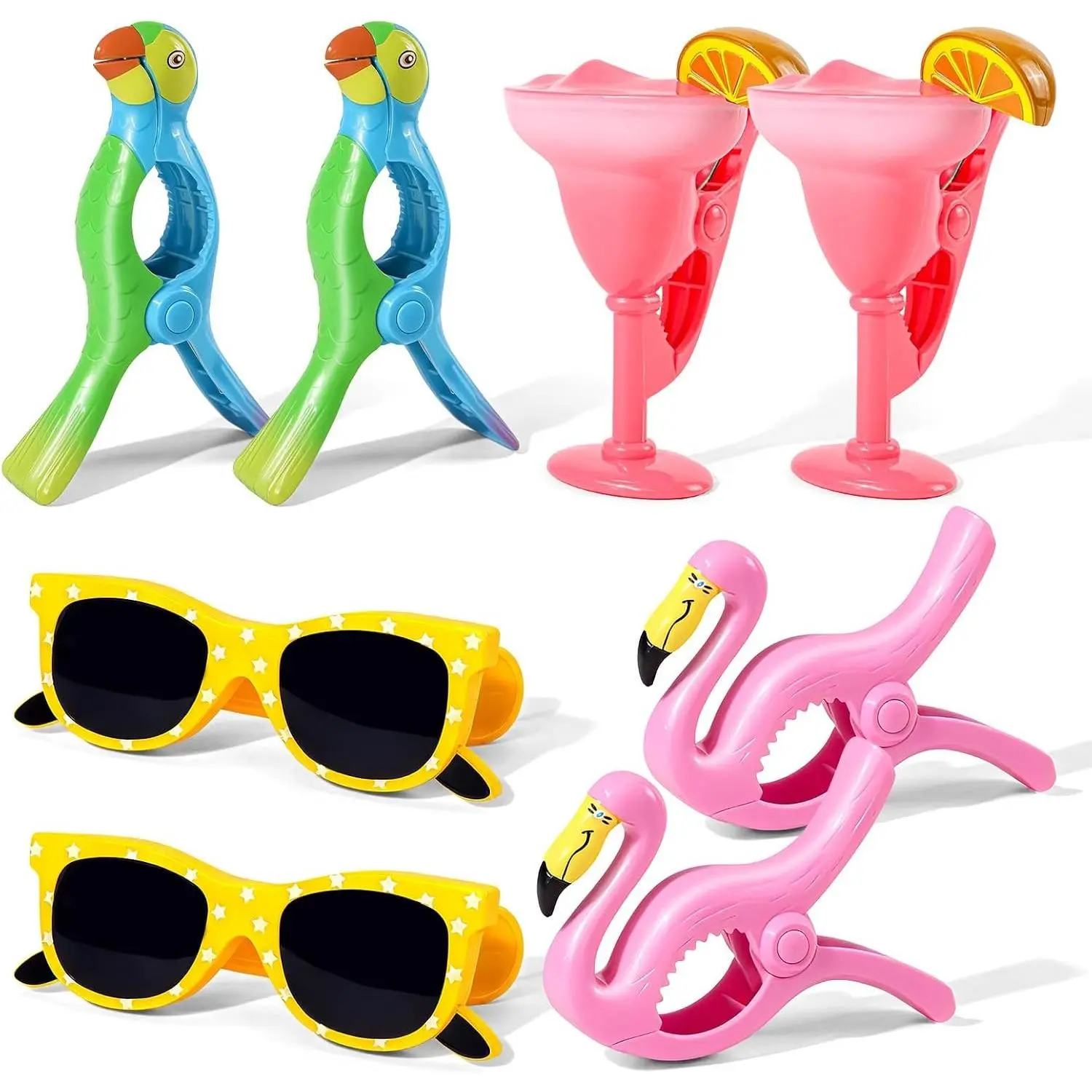 8 Pcs Towel Clips for Beach Chairs, Jumbo Size Beach Towel Clips Windproof Grip Secure Hang Towel Holder Clothes Pins Decorative Towel Clips for Pool, Cruise, Patio, Holiday Travel(Flamingo Style)