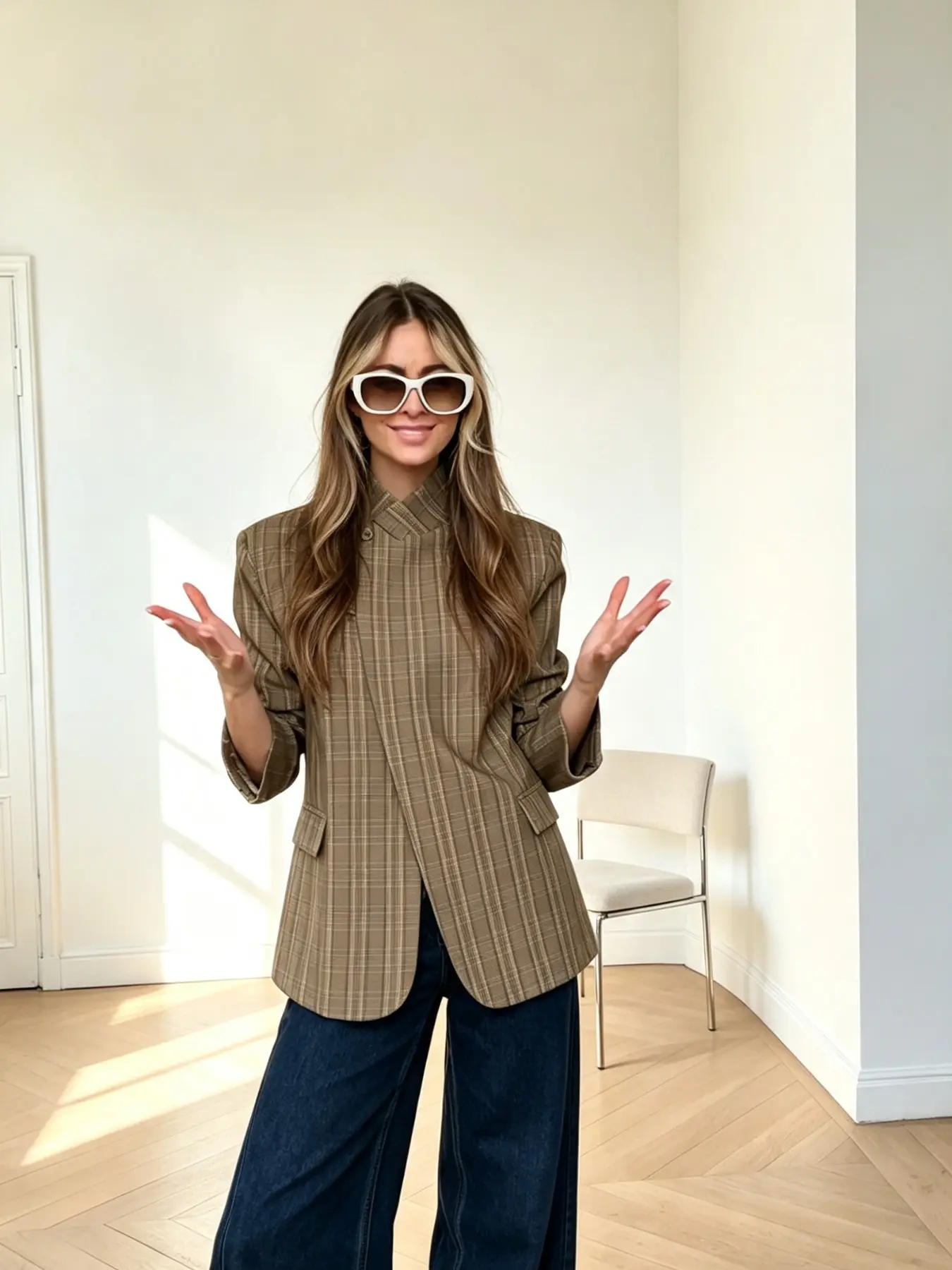 Women's Spring Summer New Tartan Asymmetrical Casual Blazer, Elegant High-End Style Outerwear, Loose-Fit Commuter Jacket, Vintage Pattern