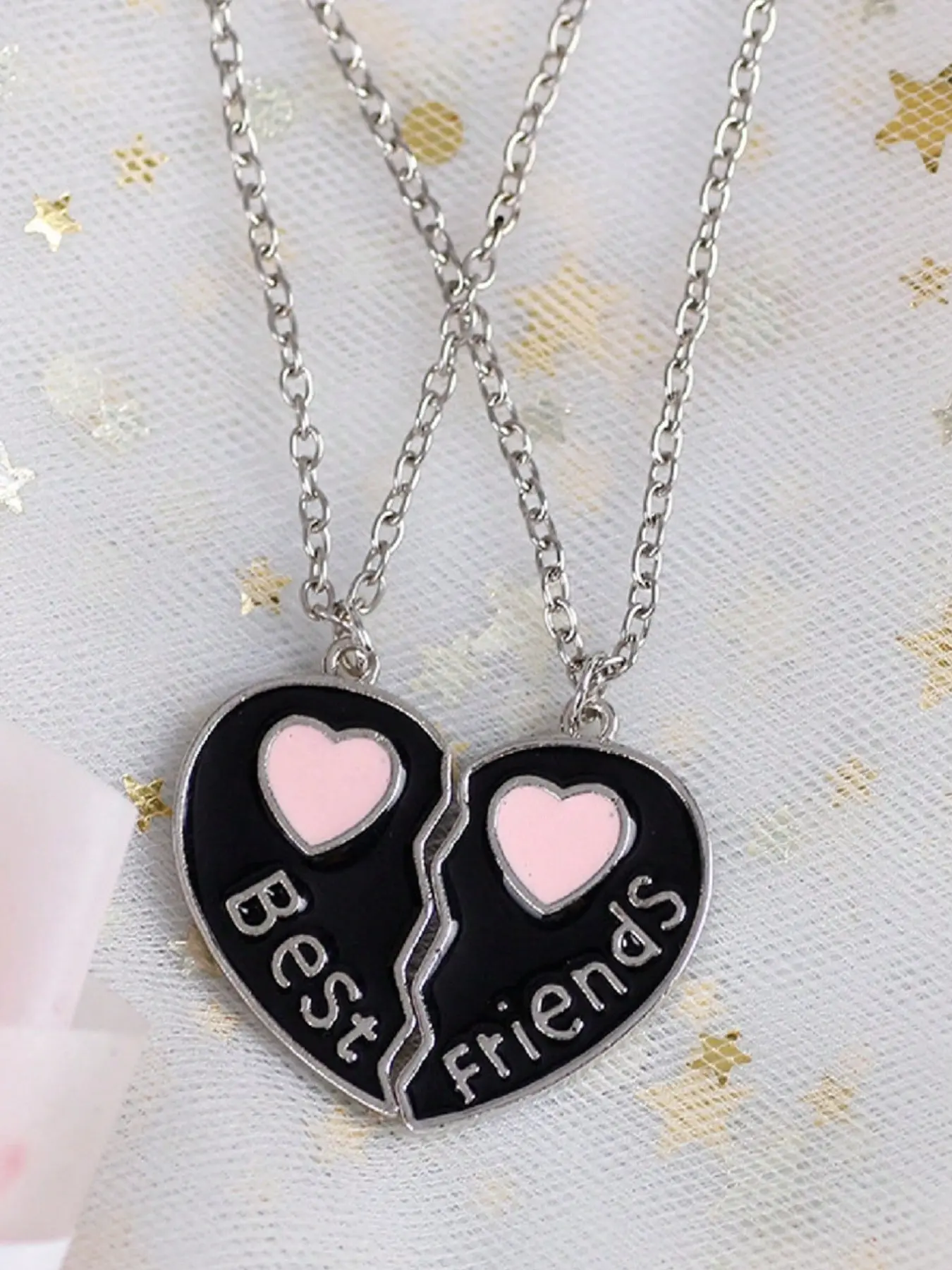 2 Pcs Best Friends Heart Necklace Set, Cute Zinc Alloy Chain, Perfect Gift for Bffs, All Seasons Wearable Jewelry