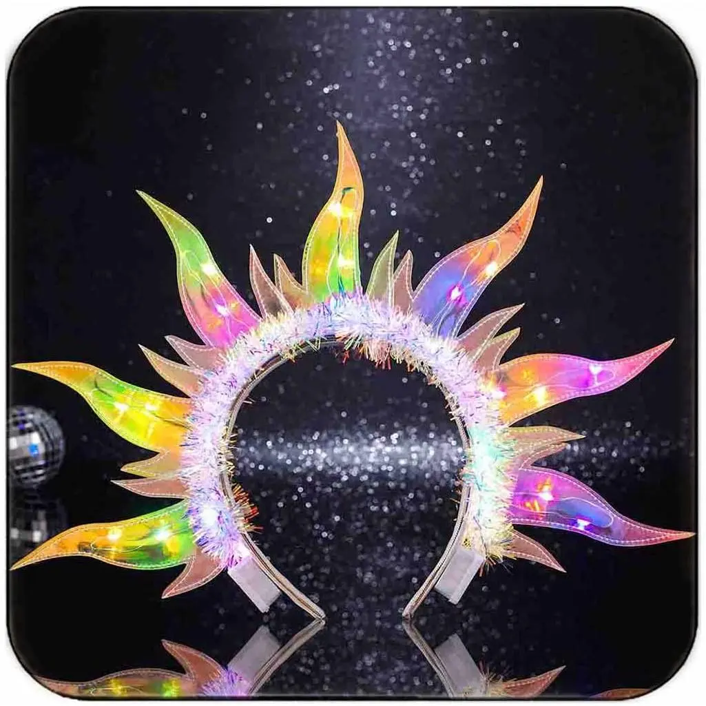 Light Up Fire Headband LED Sun Goddess Halo Headbands Flame Party  Hair Accessories for Women