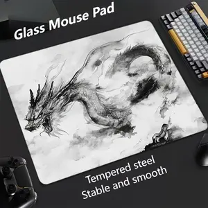 Watercolor Flying Dragon Glass Mouse Pad, Ultra-Smooth Tempered Glass, Large Size Gaming Mouse Pad, Ideal for Gaming and Office Use