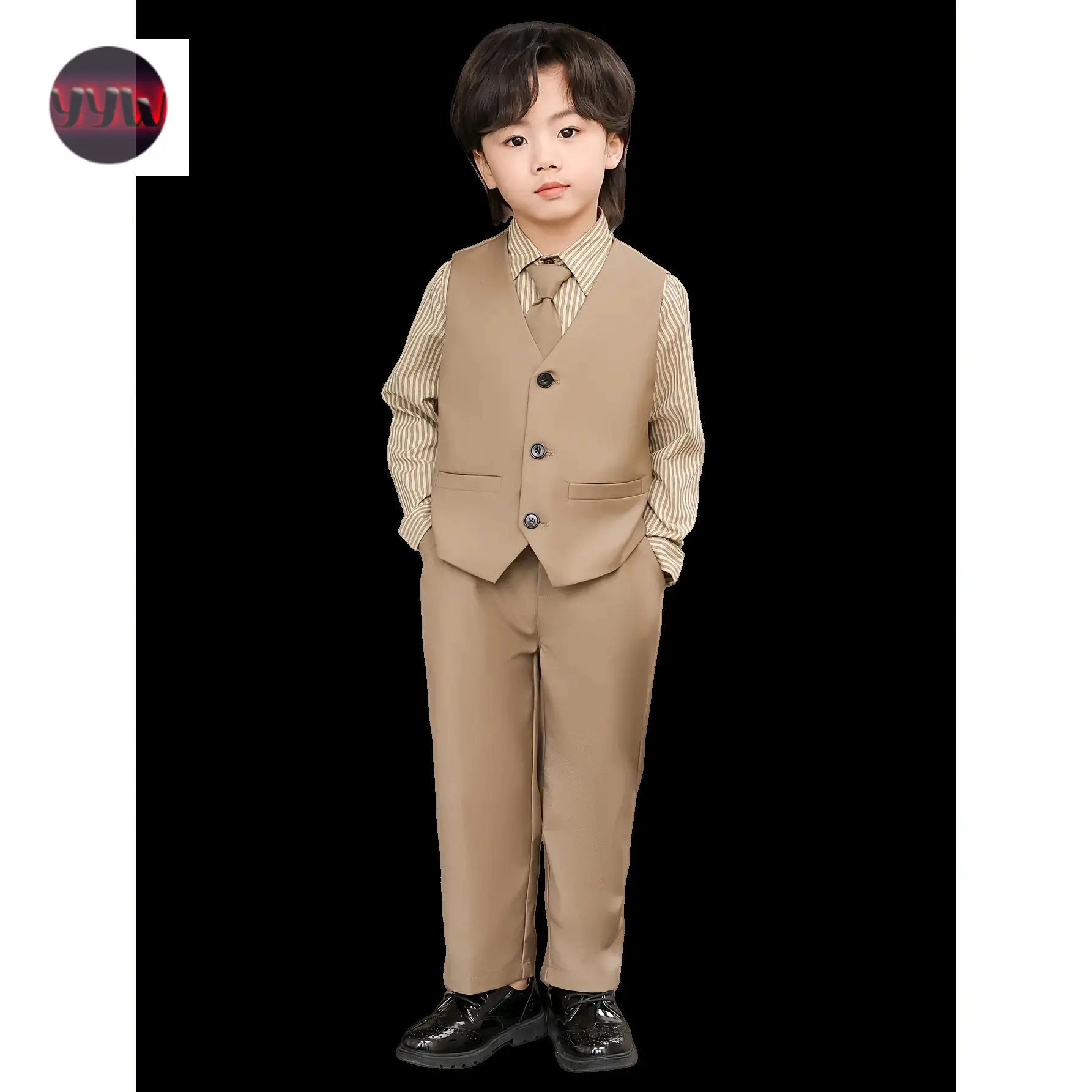 YYW1 British Style Boys Formal Suit Set Gentleman Solid Color Vest Trousers Tie Shirt Included  Piece Graduation Ceremony School Opening Birthday Party Flower Boy Attire No Shirt