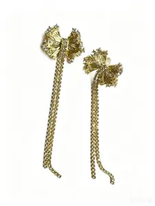 Rhinestone Bow Long Earrings, European Style Sparkling Tassel Ear Rings, Daily Commute Party Atmosphere Jewelry, Gift for Girlfriend Best Friend