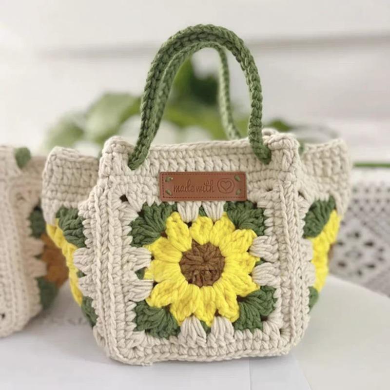 DIY Crochet Granny Square Bag Kit for Women, Handmade Knitting Yarn Pack with Crochet Hooks, DIY Crossbody Bag Making Supplies