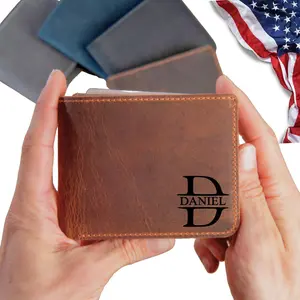 Personalized Leather Wallet for Men – Engraved Name Initial, Custom Monogram in 5 Colors & 6 Designs – Ideal Gift for Husband, Dad, Boyfriend, Wedding, Anniversary, Birthday, Valentines Day GiftsGift.
