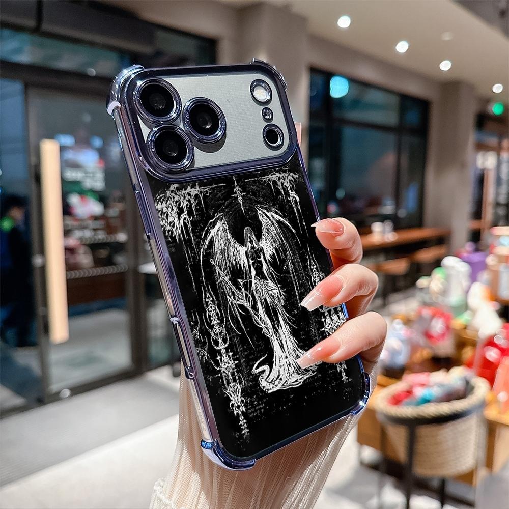 Phone Case for iPhone 17 Pro Max Air 16 15 14 13 12 11 Plus Gothic fallen angels Pattern Four Corner Anti-Fall Phone Case Transparent Electroplated Protective Cover