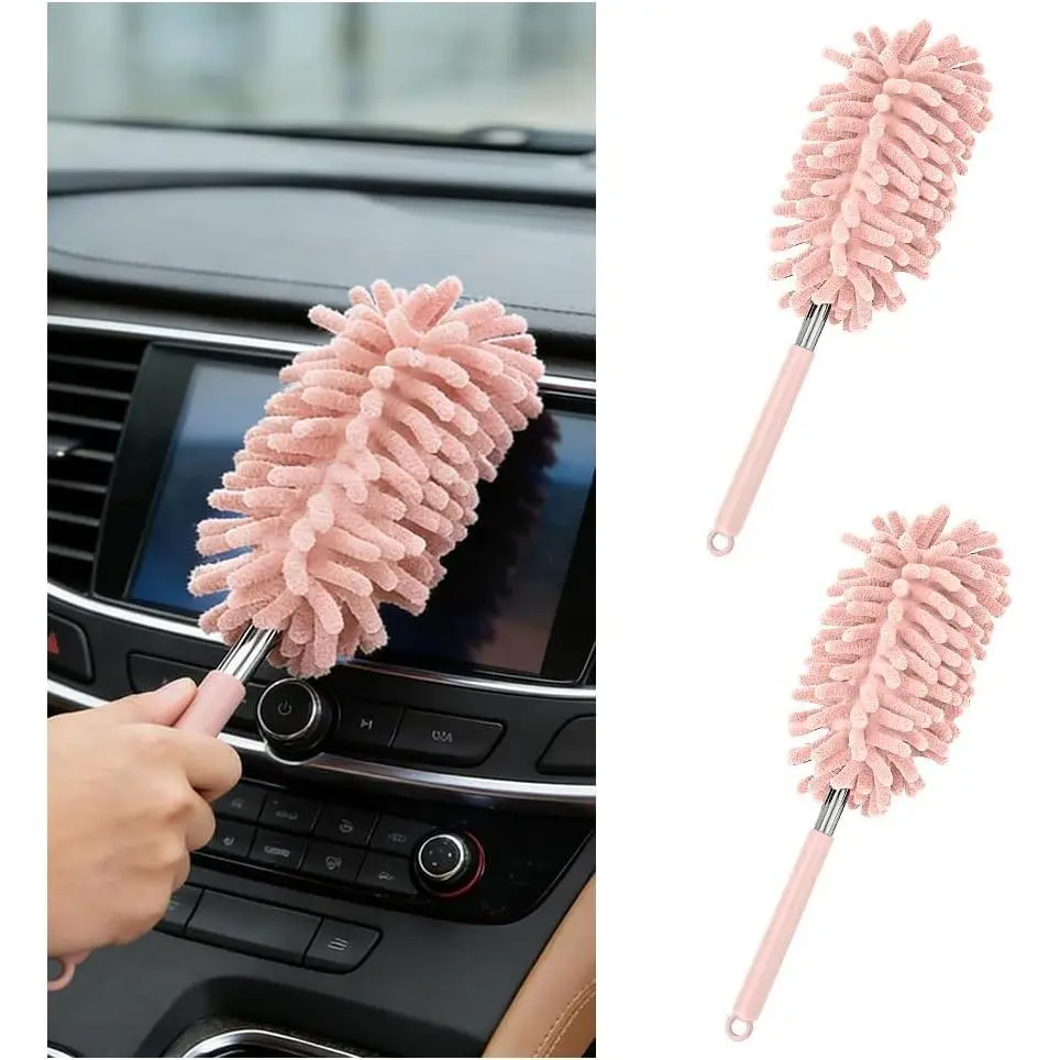 2 count  Interior Duster with Extension Pole, Soft Chenille Retractable Washable  Detailing Cleaner, Auto Window Cleaning Brush Duster for Interior Exterior,  Fit ()