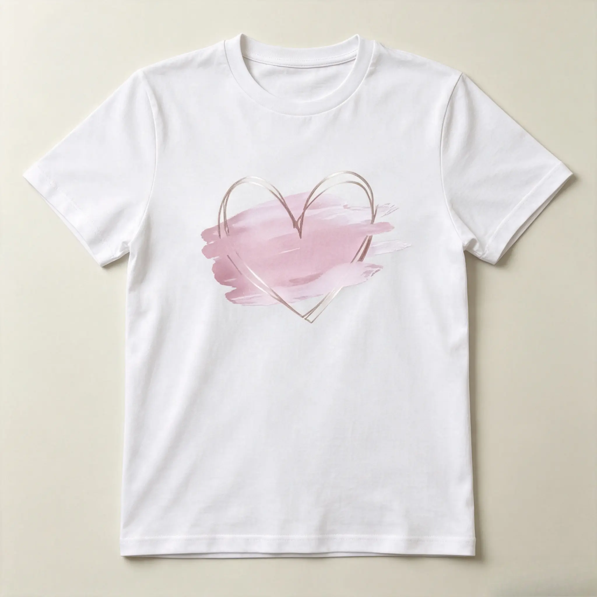 Pink Brush Stroke Metal Outline Heart Graphic Cotton T‑Shirt, Oversized Comfort Fashion Outfit, Cute Romantic Casual Top, Perfect Holiday & Valentine’s Day Gift for Lovers, Family and Friends