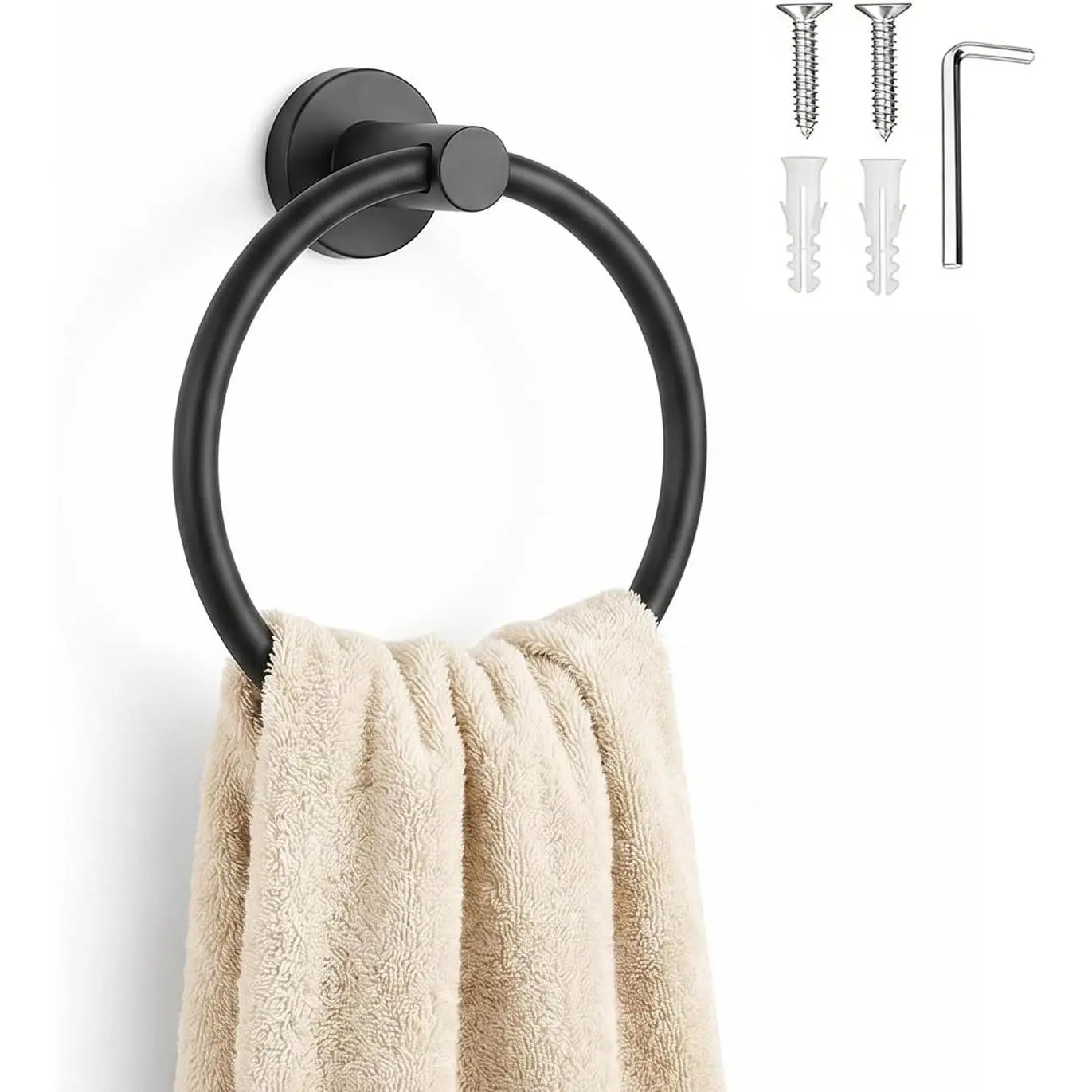 Towel Ring,Hand Towel Holder for Wall Mounted,Towel Holder,Towel-Racks, Bathroom Hardware Simple Round Towel Hanger SUS 304 Stainless Steel (Black)