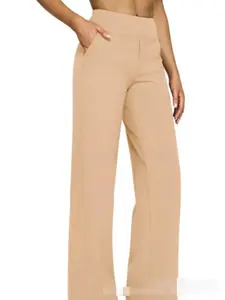 Women's Yoga Pants, High-Waist Straight-Leg Work Pants, Wide Leg Casual Sweatpants with Pockets, Breathable and Elastic