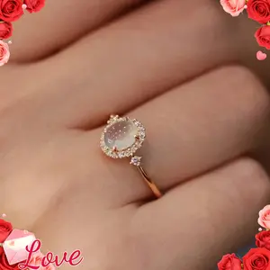 Elegant Promise Ring Set with Moonstone Engagement Wedding Ring Evening Party Banquet Decoration Sweet Anniversary Gift