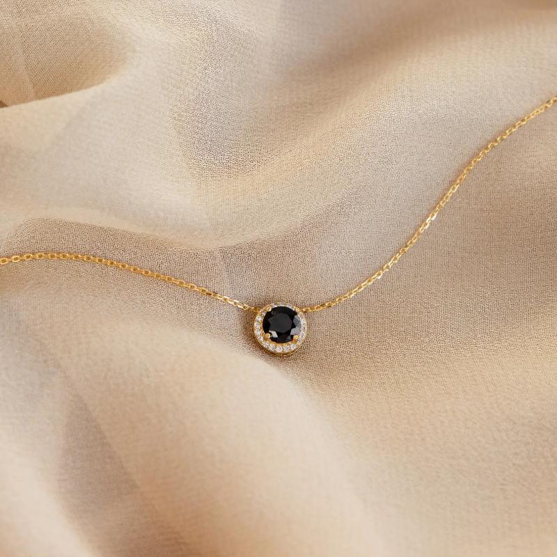Halo Birthstone Necklace by Caitlyn Minimalist - Vintage Style Gemstone & Diamond Charm Necklace in 18K Gold Finish - Custom Birthstone Jewelry - Personalized Gifts for Her.