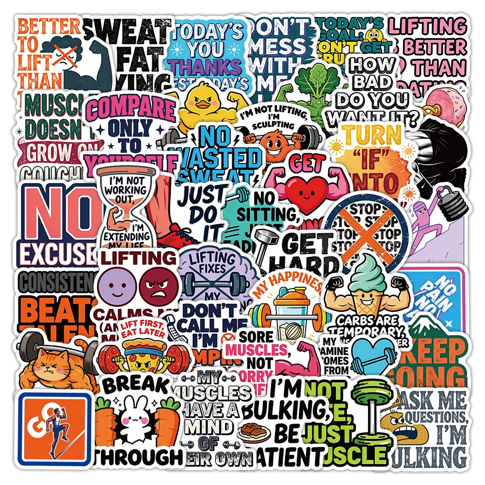 50pcs Fitness Motivational Quotes Office Stickers, Decals Stickers, Decal Sticker, Decorative Decal, High-Value Positive Energy Gifts for Decorating Journals, Scrapbooks, Notebooks, Computers, Water Bottles, Cars, Etc.