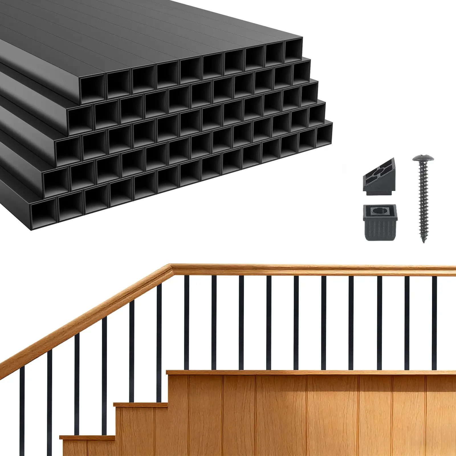 VEVOR 125-Pack Deck Railing Balusters, 3/4" x 26" Length Square Hollow Aluminum Tubes, Railing Support with Connectors & Includes Screws, for Deck & Porch Fence