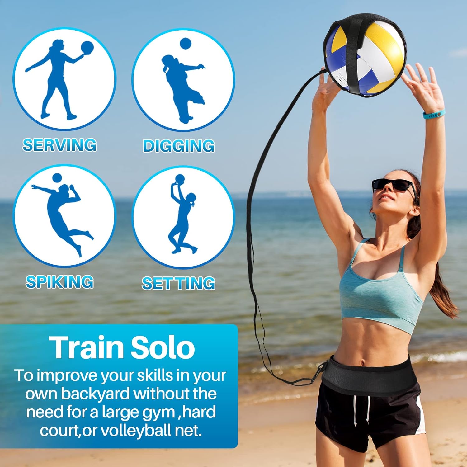 Volleyball Spike Trainer - Adjustable Solo Practice System for Hitting & Serving, Improves Timing/Power with Durable Nylon Design - Perfect for Indoor/Beach Volleyball & Backyard Training