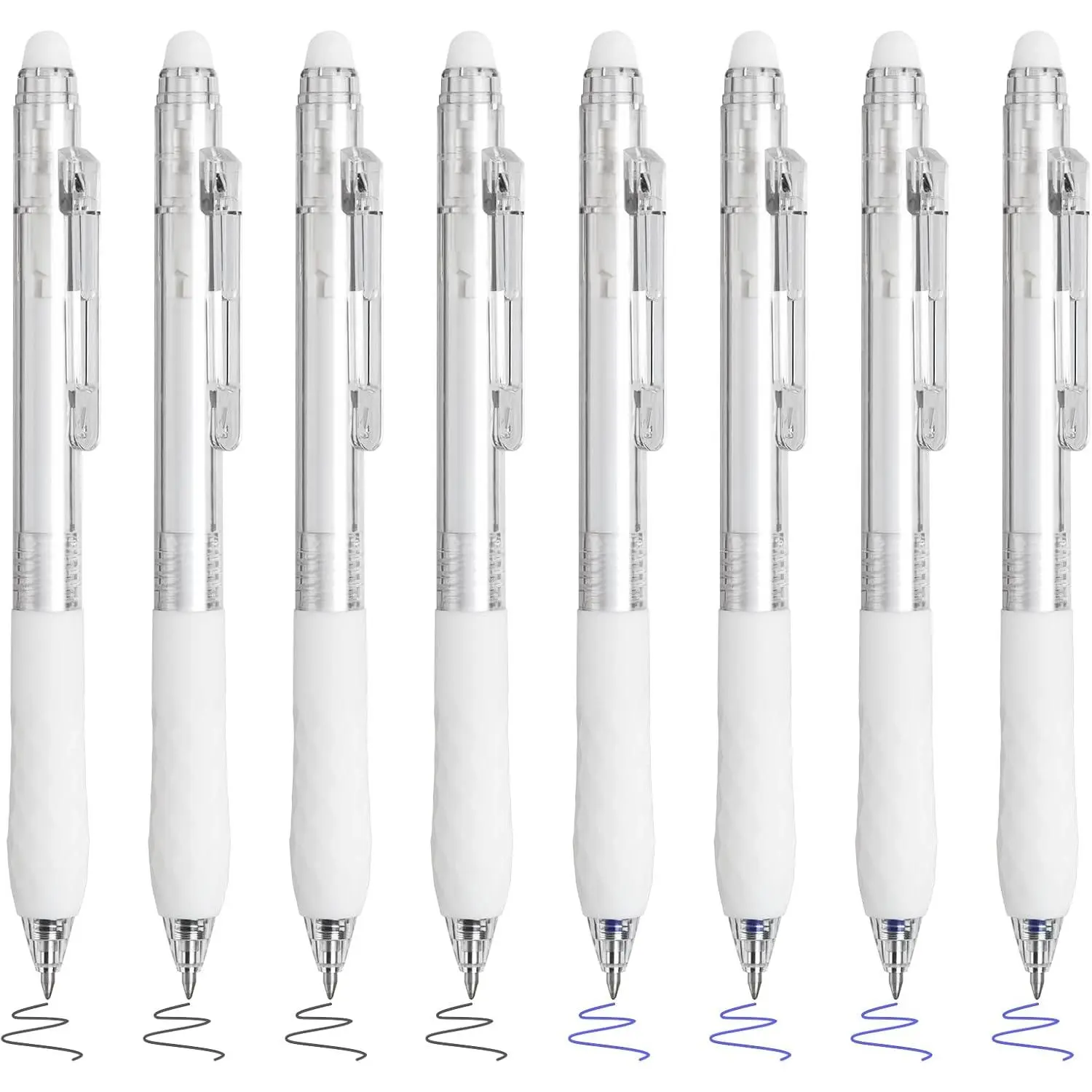8 count Erasable Pens, 0.5mm Fine Point Black & Blue Ink Pen (White) | Gel Pens With Eraser Smooth Writhing Comfortable to Use, for Taking Marking Planner Crossword Puzzles