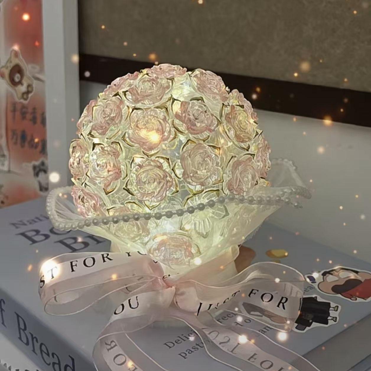 Handmade DIY Rose Night Light Material Pack, Handmade Creative Ornament, Gift for Best Friends, Gift for Mom, Gift for Teacher, Gift for Friends, Rose Night Light, Handmade Night Light, Creative Handmade Gift.