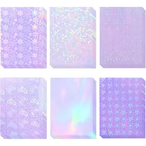 36 Sheets Holographic Sticker Paper Clear Vinyl Self-Adhesive Laminate Film Waterproof Transparent Overlay Lamination 6 Patterns 8.5x11 Inch