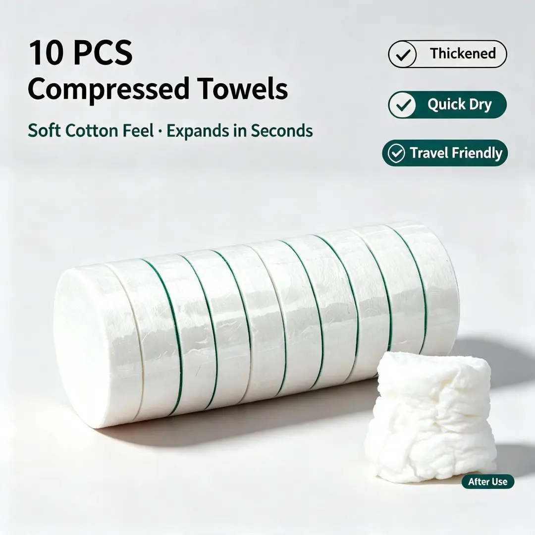 Travel Compressed Disposable Towels 10PCS Per Tube, Individually Packaged Thick Soft Washable Bath Towel, Portable Quick‑Dry Washcloth for Hotel Camping Home Outdoor Daily Use