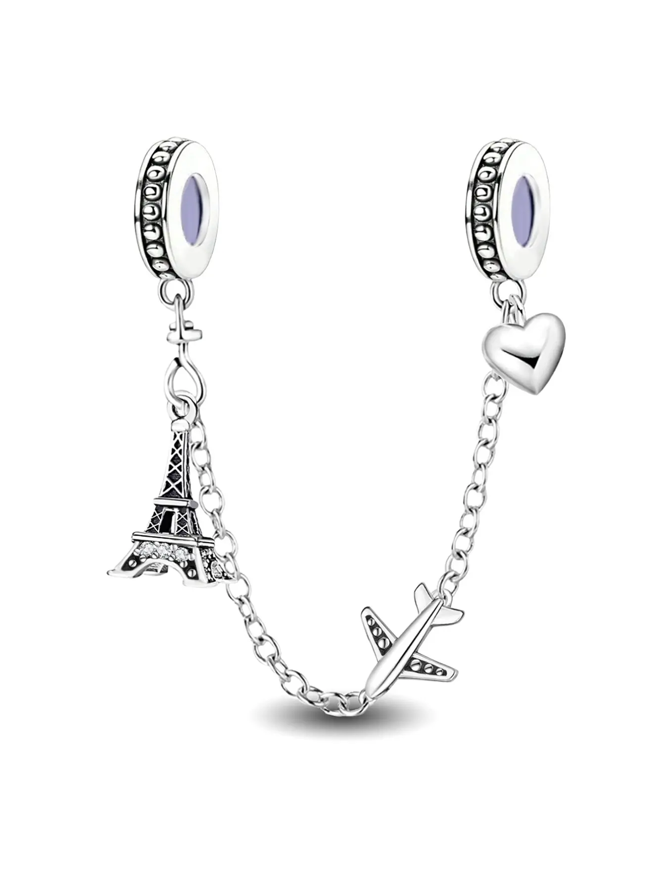 Elegant European Style Safety Chain Spacer Charms for Bracelets with Eiffel Tower Airplane and Celestial Motifs in Copper for Women’s DIY Jewelry Making