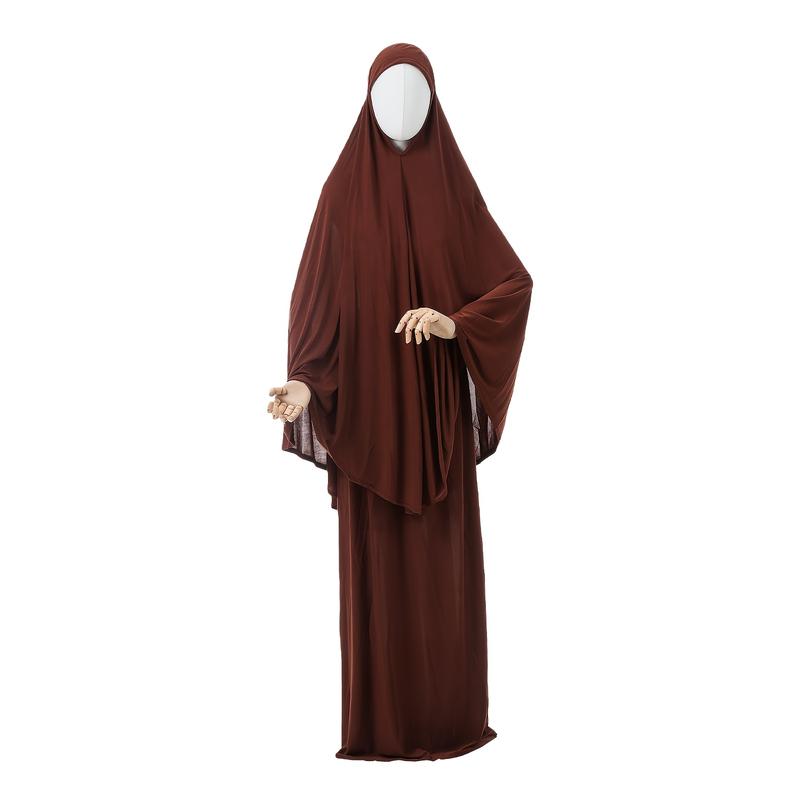 Jersey Prayer Set Stretchy EID Ramadan Islam Muslim Women Satin Rope Instant Hijab Khimar Skirt 2 Piece Jilbab